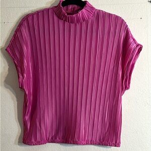 Beautiful pink/mauve ribbed mock turtleneck satin style blouse,